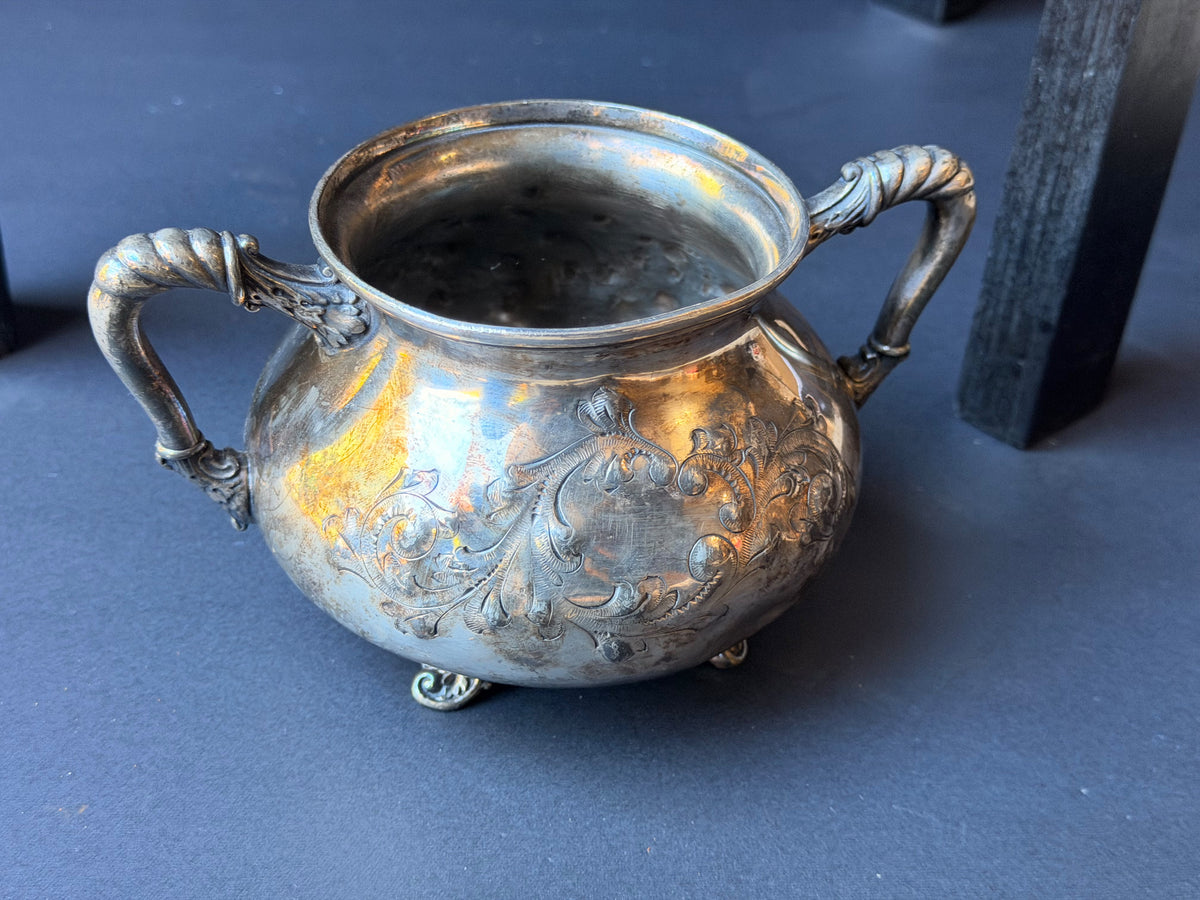 Antique Victorian Barbour Silver Co Quadruple Plate Footed Sugar Bowl 1006