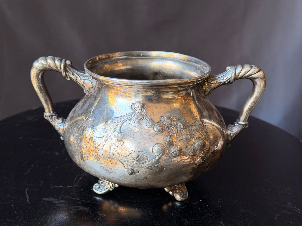 Antique Victorian Barbour Silver Co Quadruple Plate Footed Sugar Bowl 1006