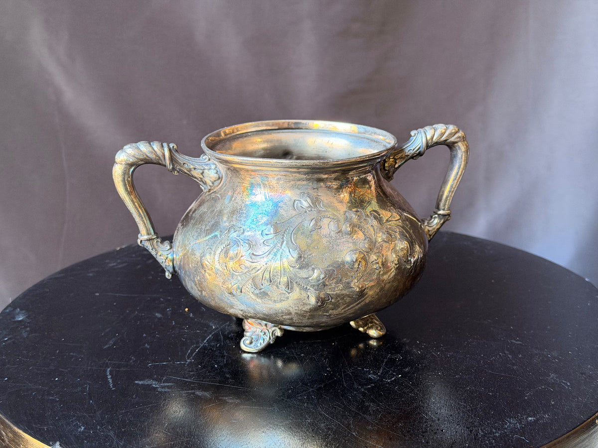 Antique Victorian Barbour Silver Co Quadruple Plate Footed Sugar Bowl 1006