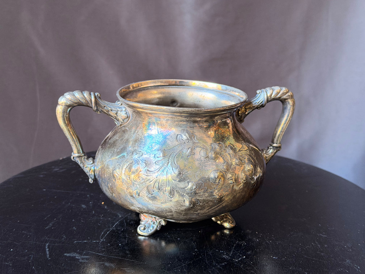 Antique Victorian Barbour Silver Co Quadruple Plate Footed Sugar Bowl 1006