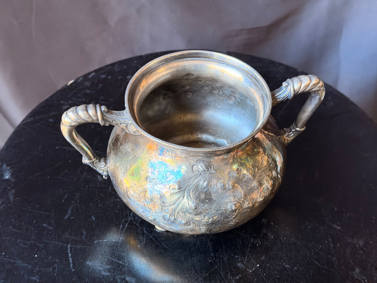Antique Victorian Barbour Silver Co Quadruple Plate Footed Sugar Bowl 1006