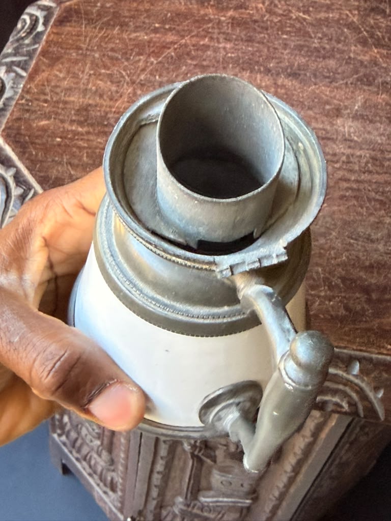 Antique Victorian White Ceramic Pewter Mounted Syrup Pitcher 6.5in No Lid