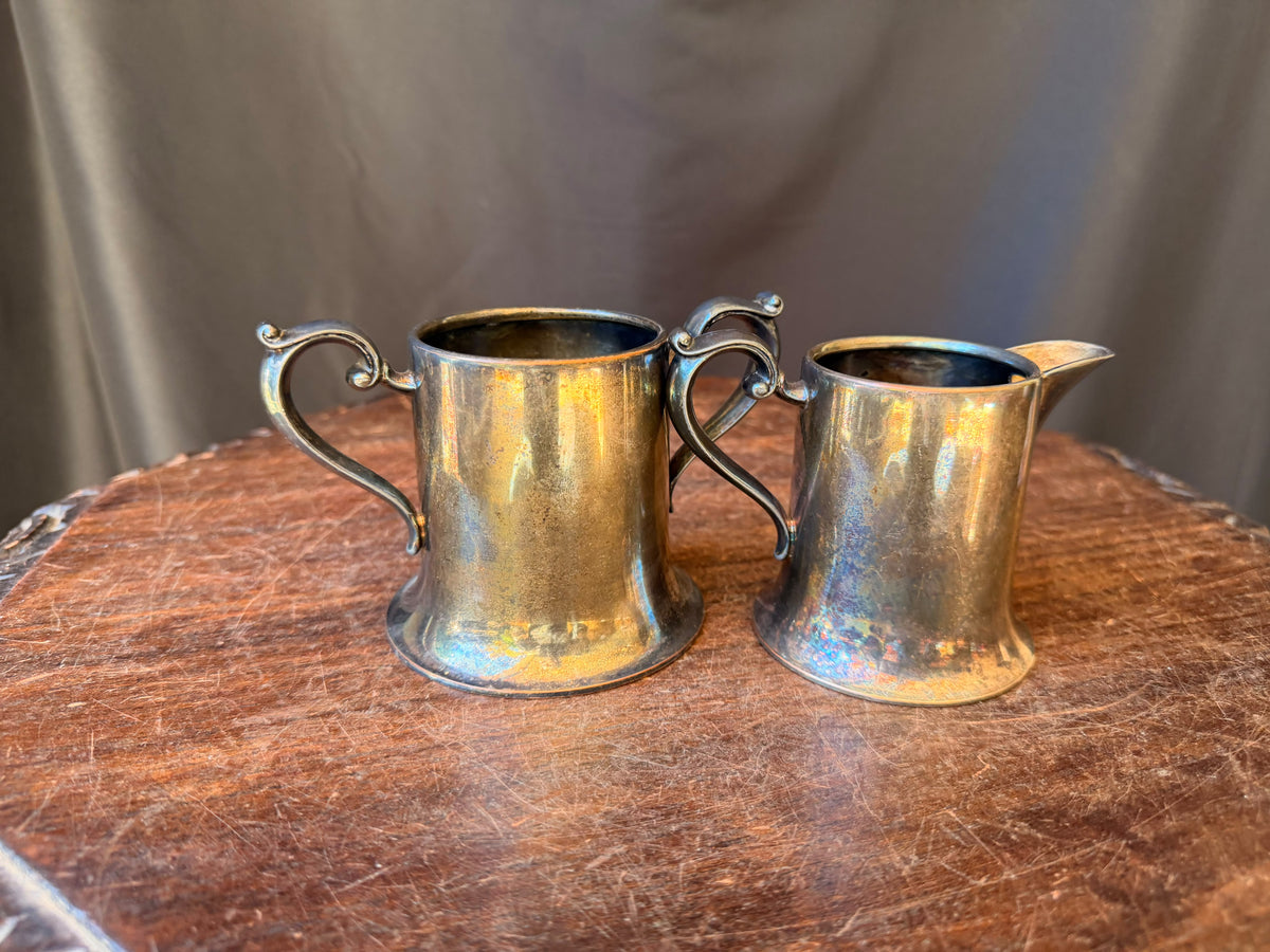 Vintage E.P.C. Lynn Silver Plate Creamer & Two Handle Sugar Bowl Set Flared Base