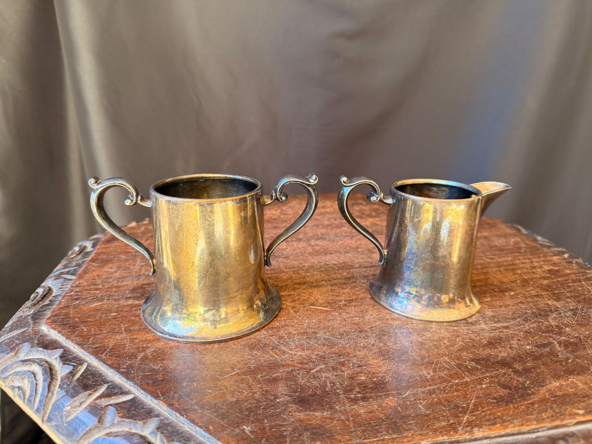 Vintage E.P.C. Lynn Silver Plate Creamer & Two Handle Sugar Bowl Set Flared Base