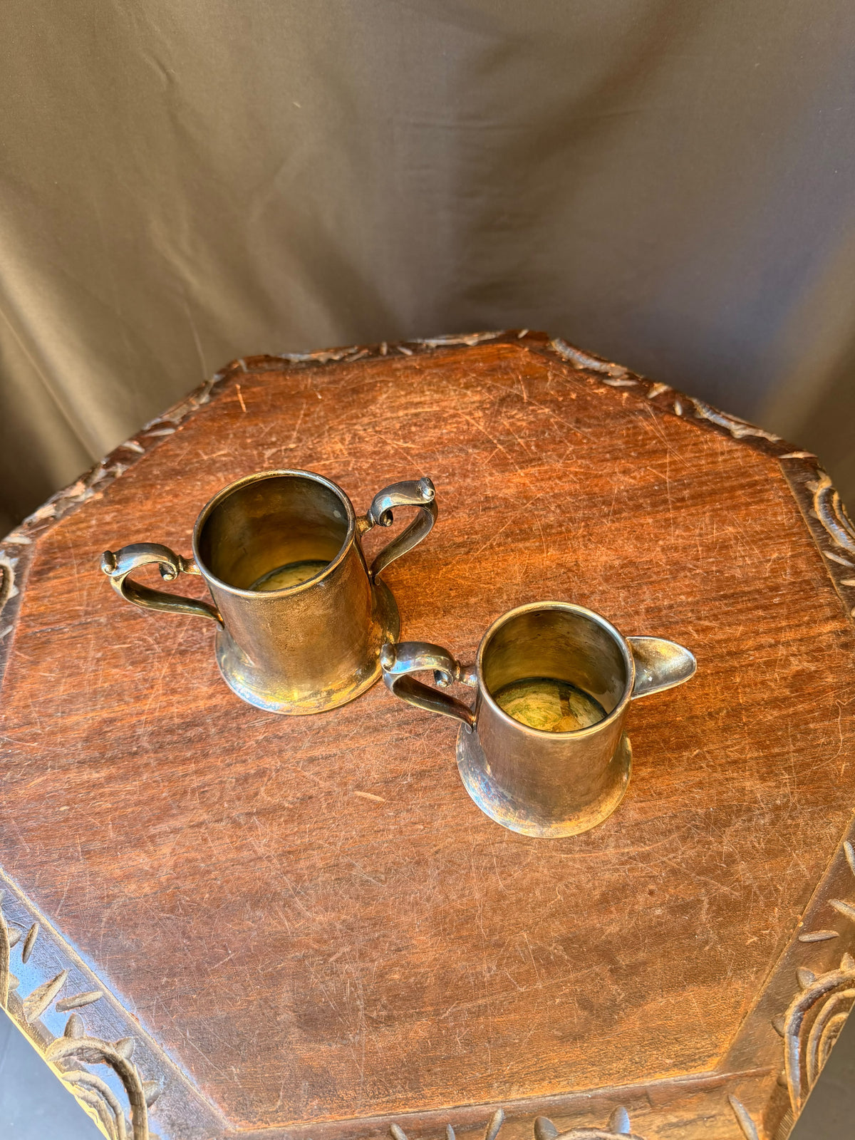 Vintage E.P.C. Lynn Silver Plate Creamer & Two Handle Sugar Bowl Set Flared Base