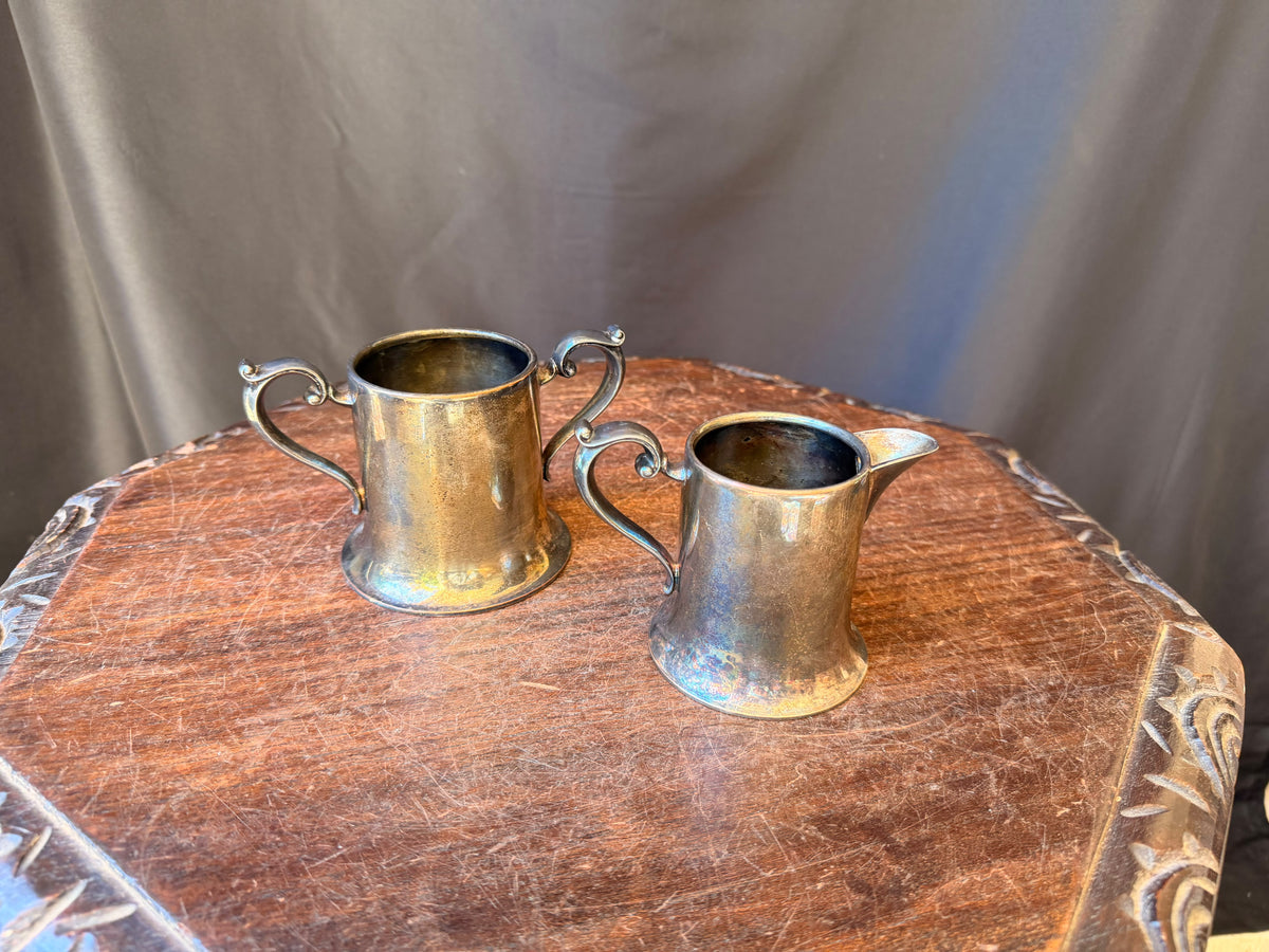 Vintage E.P.C. Lynn Silver Plate Creamer & Two Handle Sugar Bowl Set Flared Base