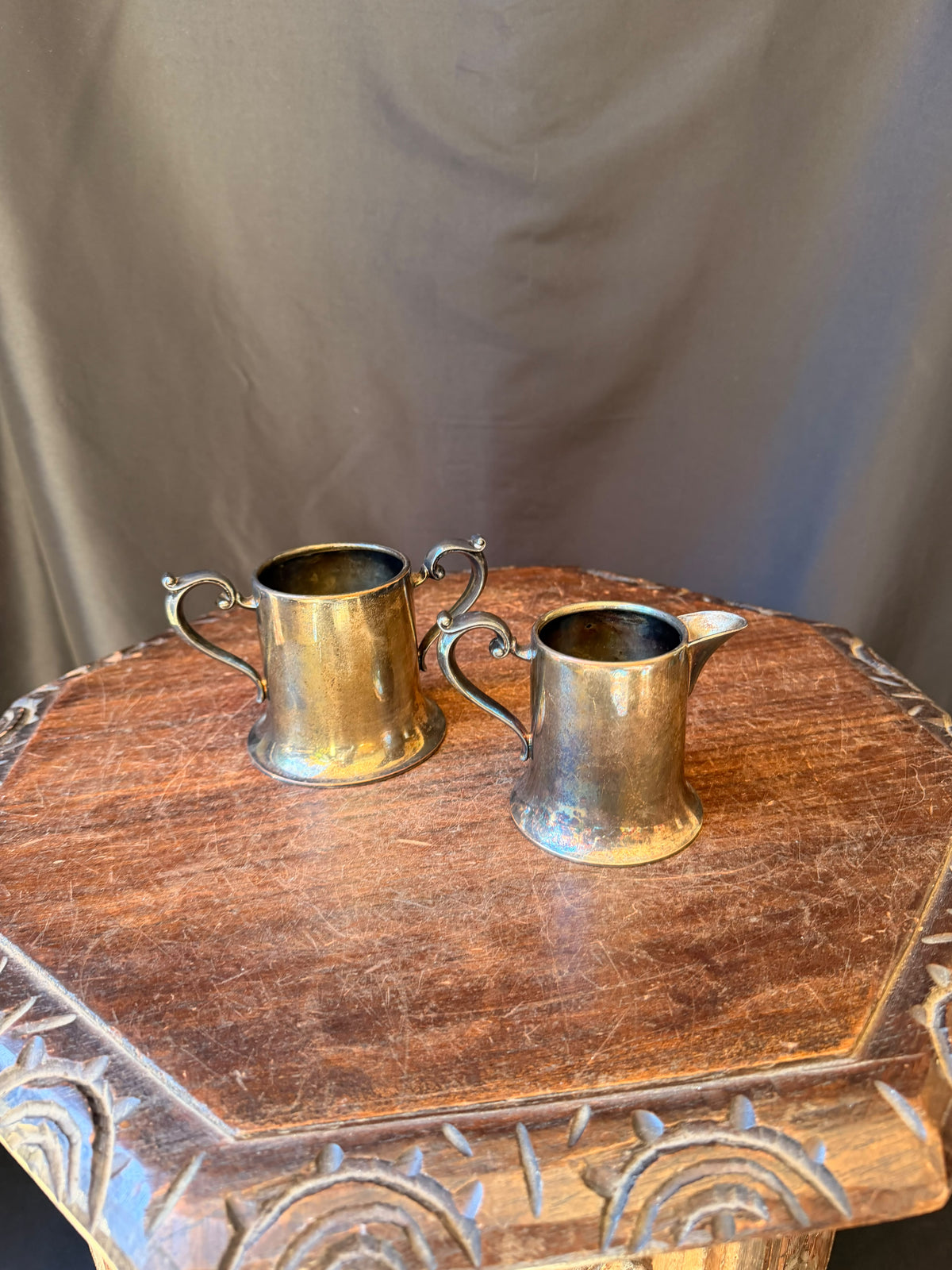 Vintage E.P.C. Lynn Silver Plate Creamer & Two Handle Sugar Bowl Set Flared Base