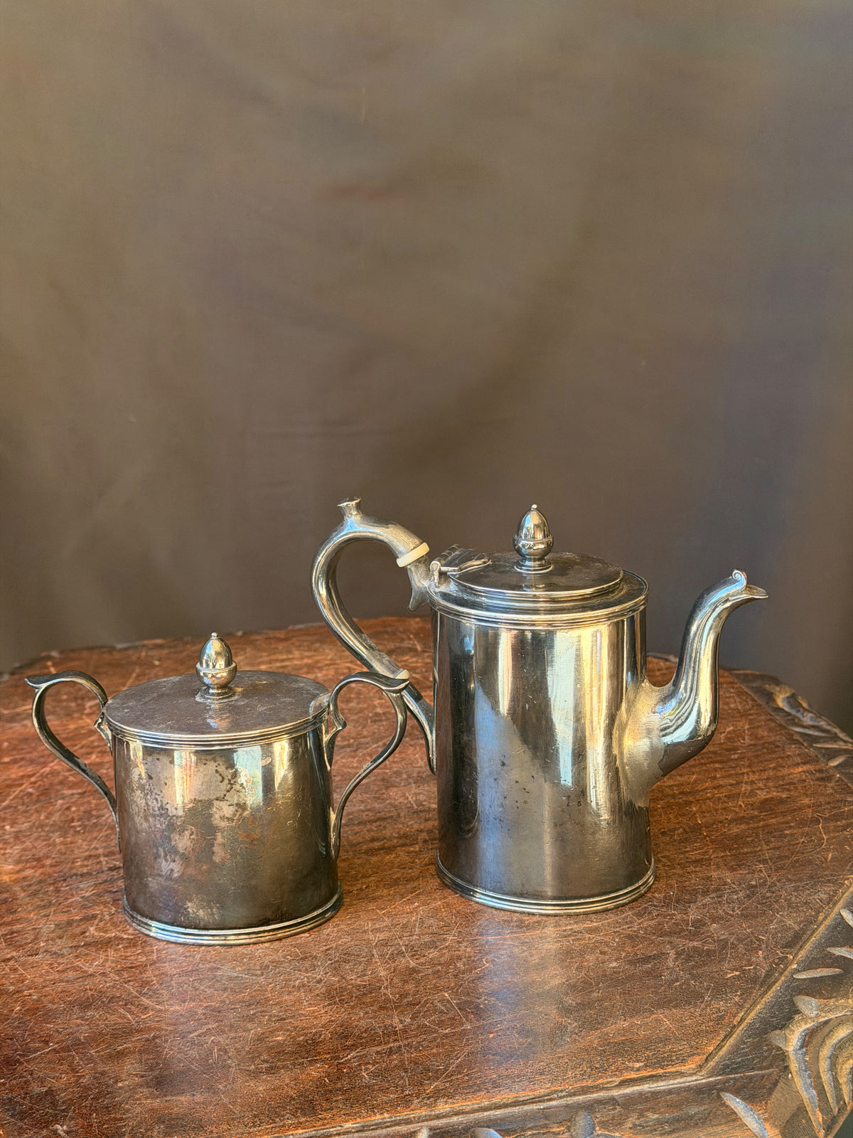 Antique Meriden Britannia Quadruple Plate Small Teapot & Covered Sugar Bowl 1837