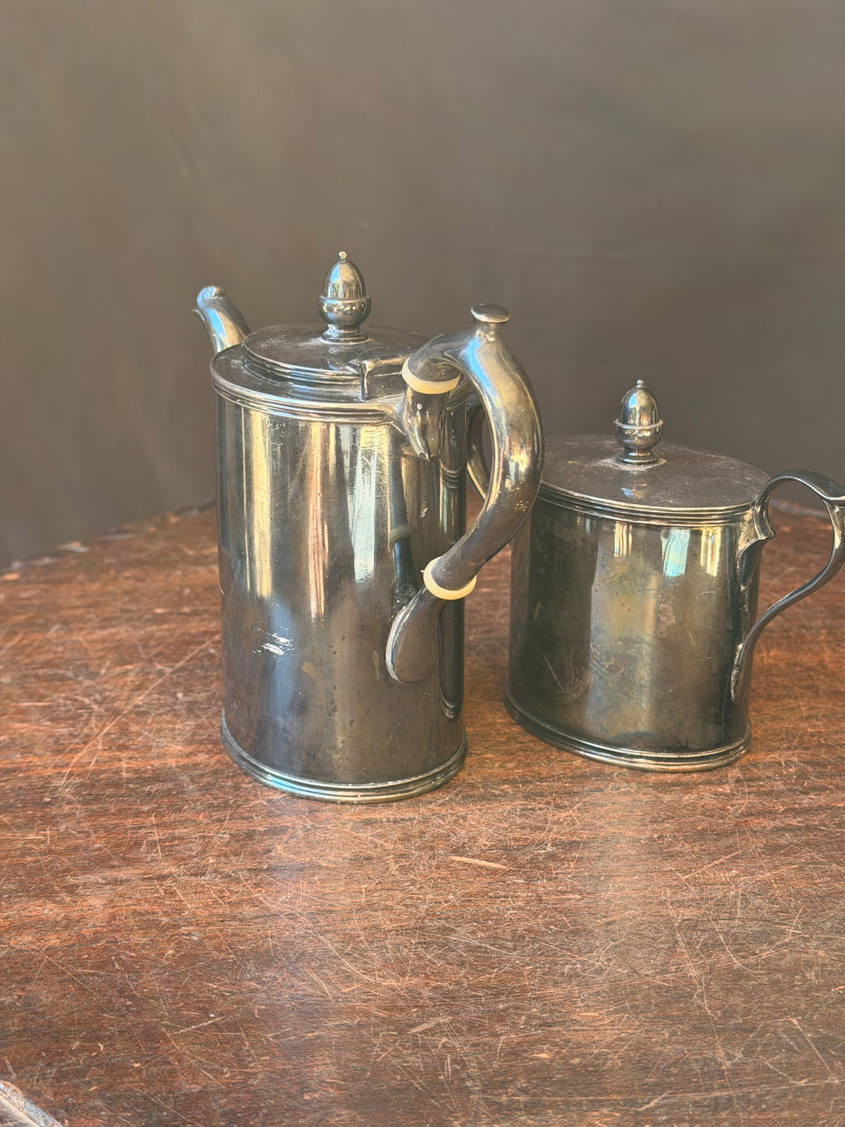 Antique Meriden Britannia Quadruple Plate Small Teapot & Covered Sugar Bowl 1837