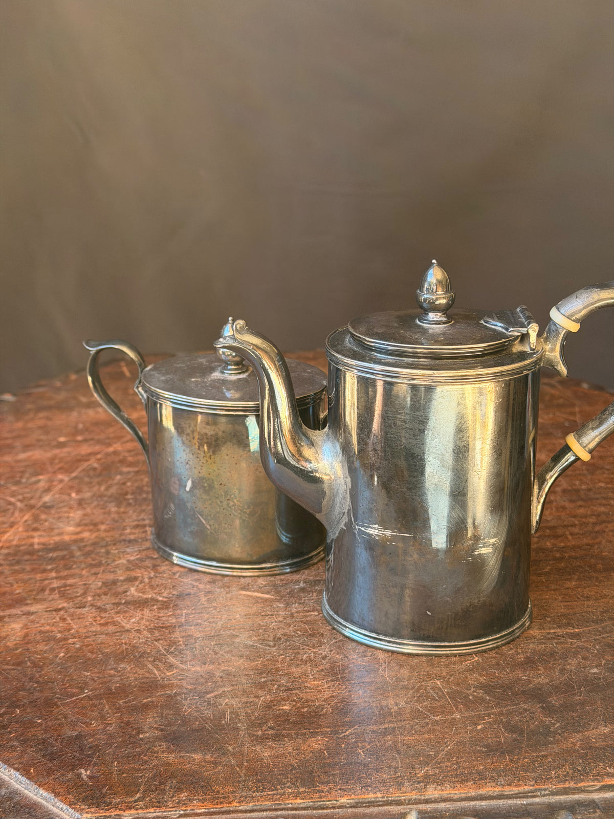 Antique Meriden Britannia Quadruple Plate Small Teapot & Covered Sugar Bowl 1837