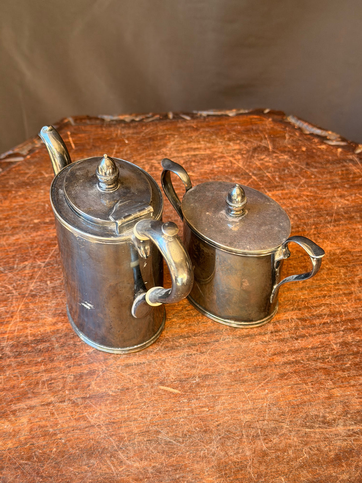 Antique Meriden Britannia Quadruple Plate Small Teapot & Covered Sugar Bowl 1837