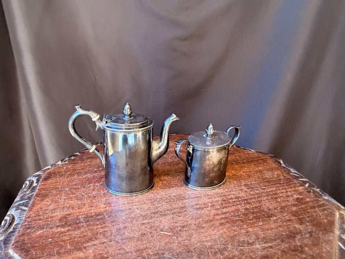 Antique Meriden Britannia Quadruple Plate Small Teapot & Covered Sugar Bowl 1837