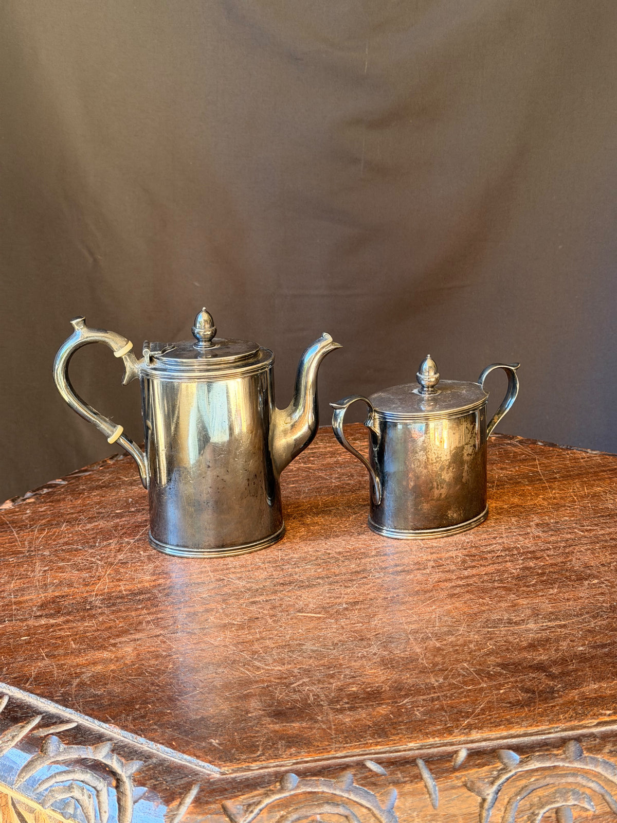Antique Meriden Britannia Quadruple Plate Small Teapot & Covered Sugar Bowl 1837
