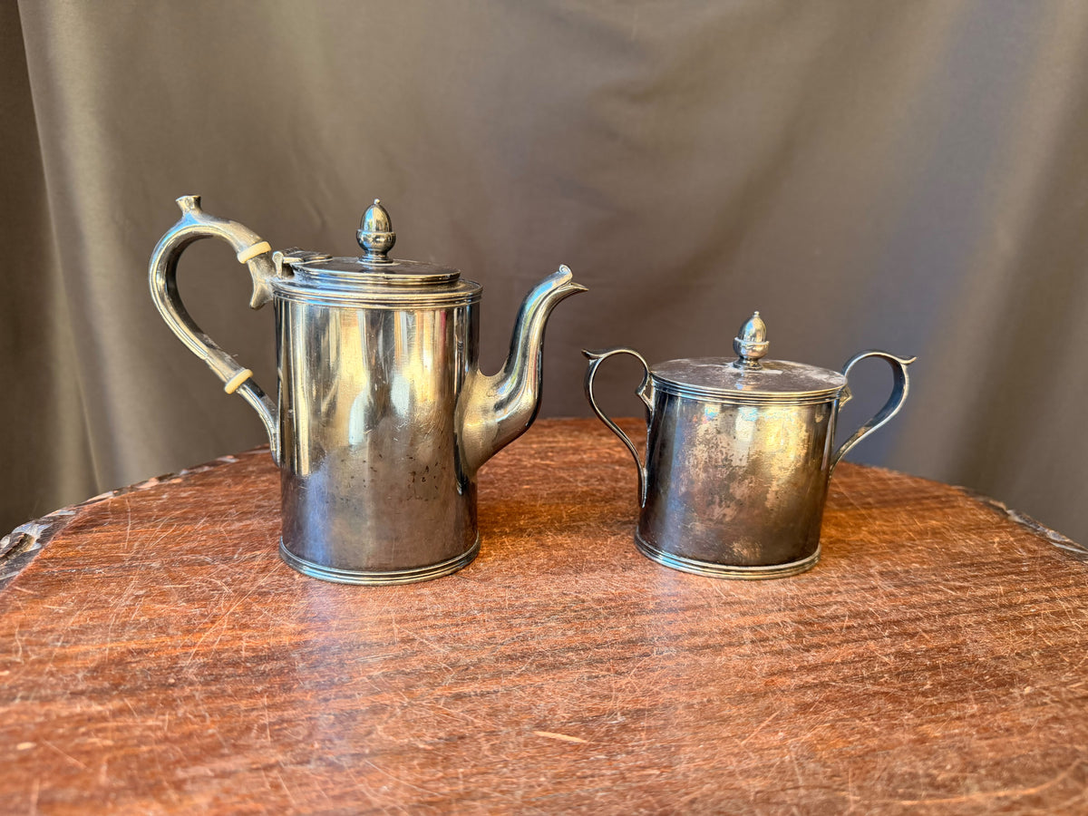 Antique Meriden Britannia Quadruple Plate Small Teapot & Covered Sugar Bowl 1837
