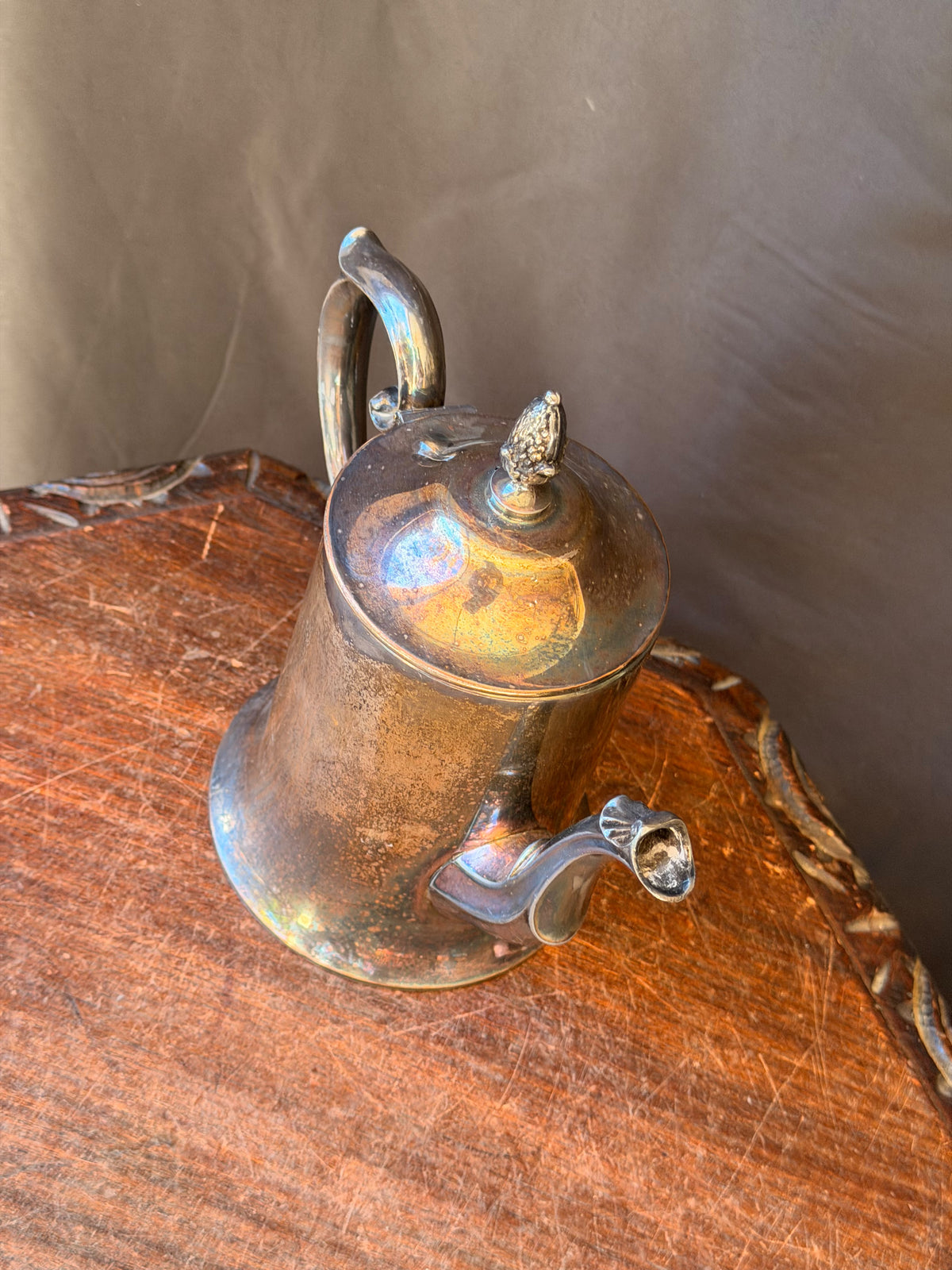 Vintage E.P.C. Lynn Silver Plate Coffee Pot Hinged Lid Pinecone Finial 8.4in