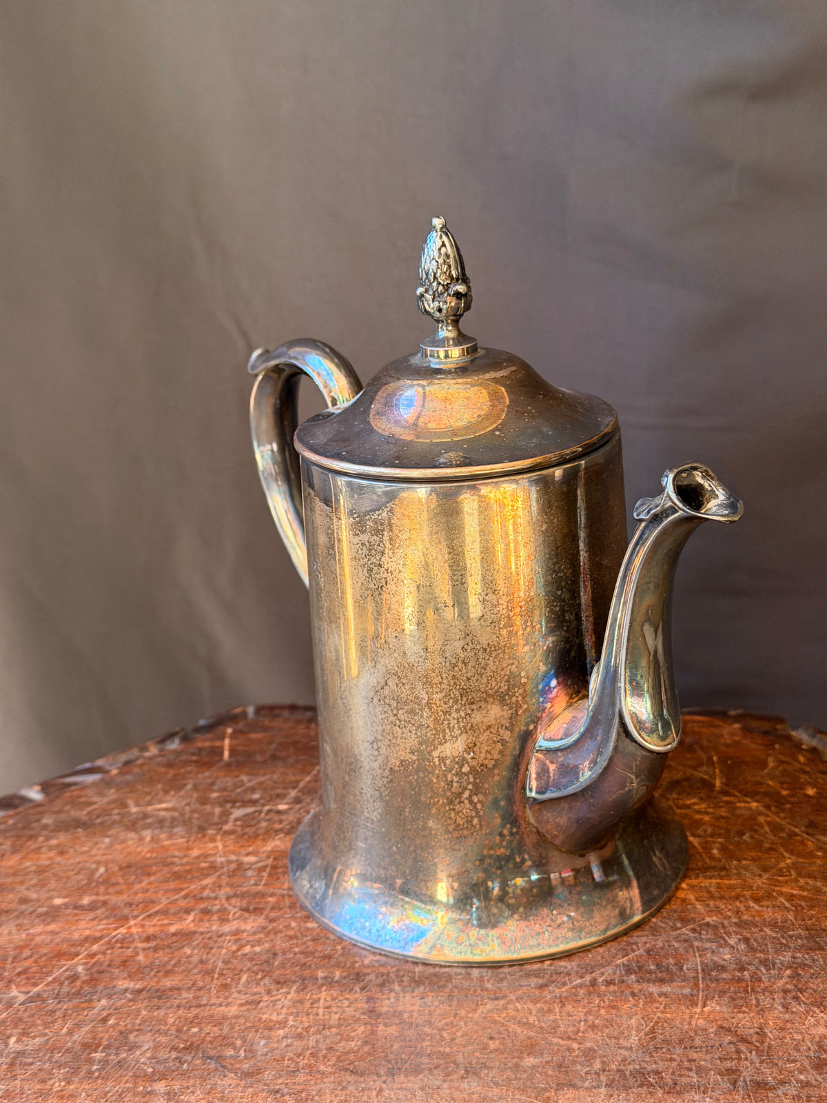 Vintage E.P.C. Lynn Silver Plate Coffee Pot Hinged Lid Pinecone Finial 8.4in
