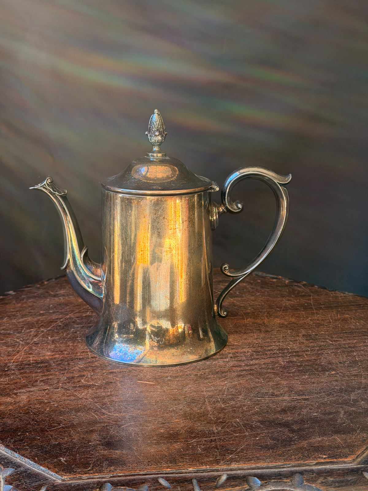 Vintage E.P.C. Lynn Silver Plate Coffee Pot Hinged Lid Pinecone Finial 8.4in