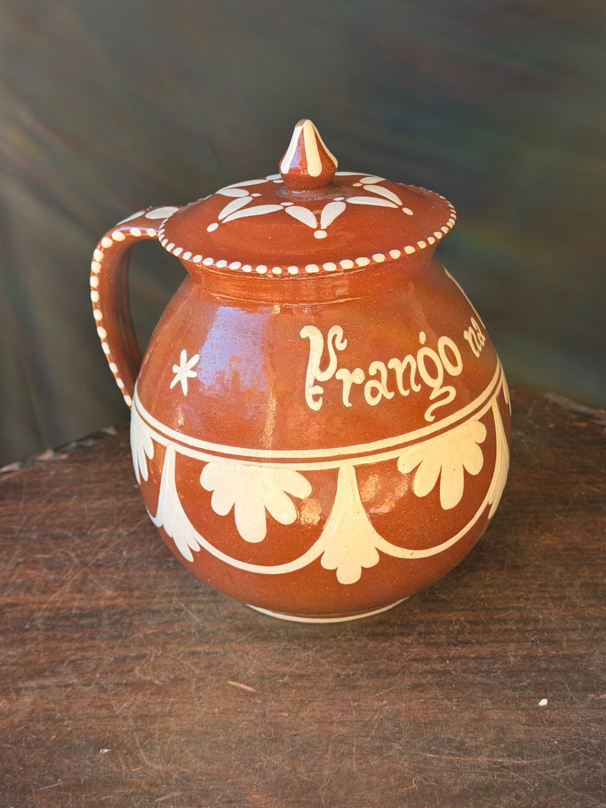 Vintage Portuguese Terracotta Pucara Pot Cruz da Legua Frango na Pucara 8"