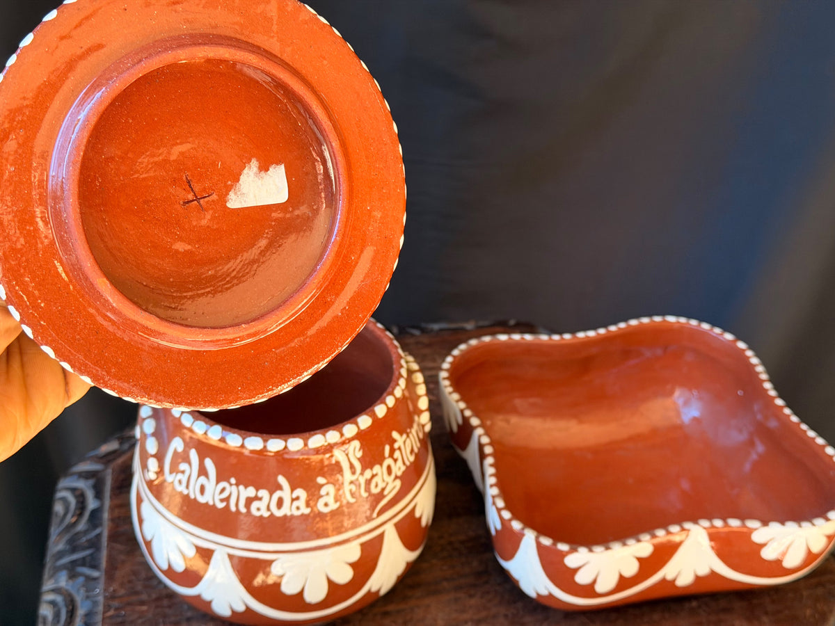 Vintage Portuguese Terracotta Caldeirada Stew Pot & Bowl Cruz da Legua 7" - view 12