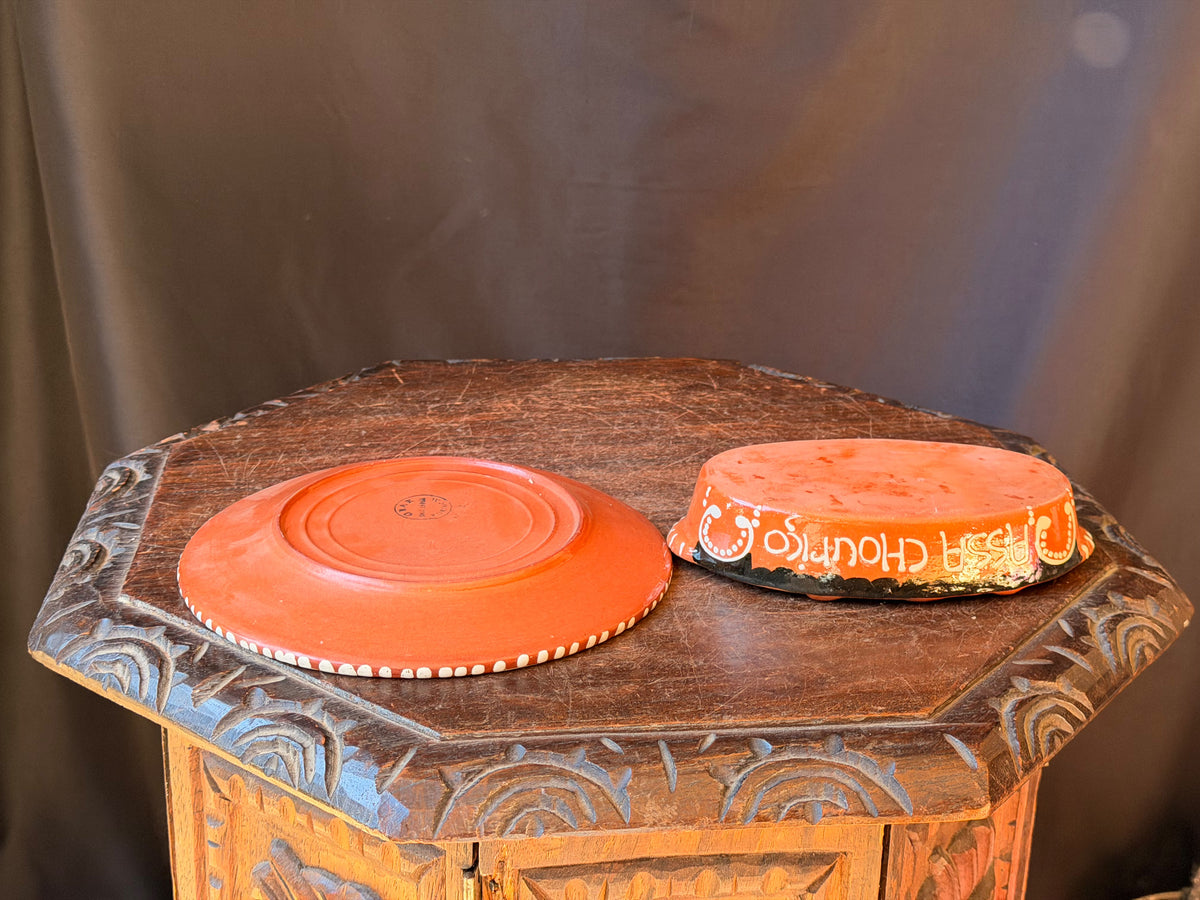 Vintage Portuguese Terracotta Assa Chourico Sausage Roaster & Plate Set 8"