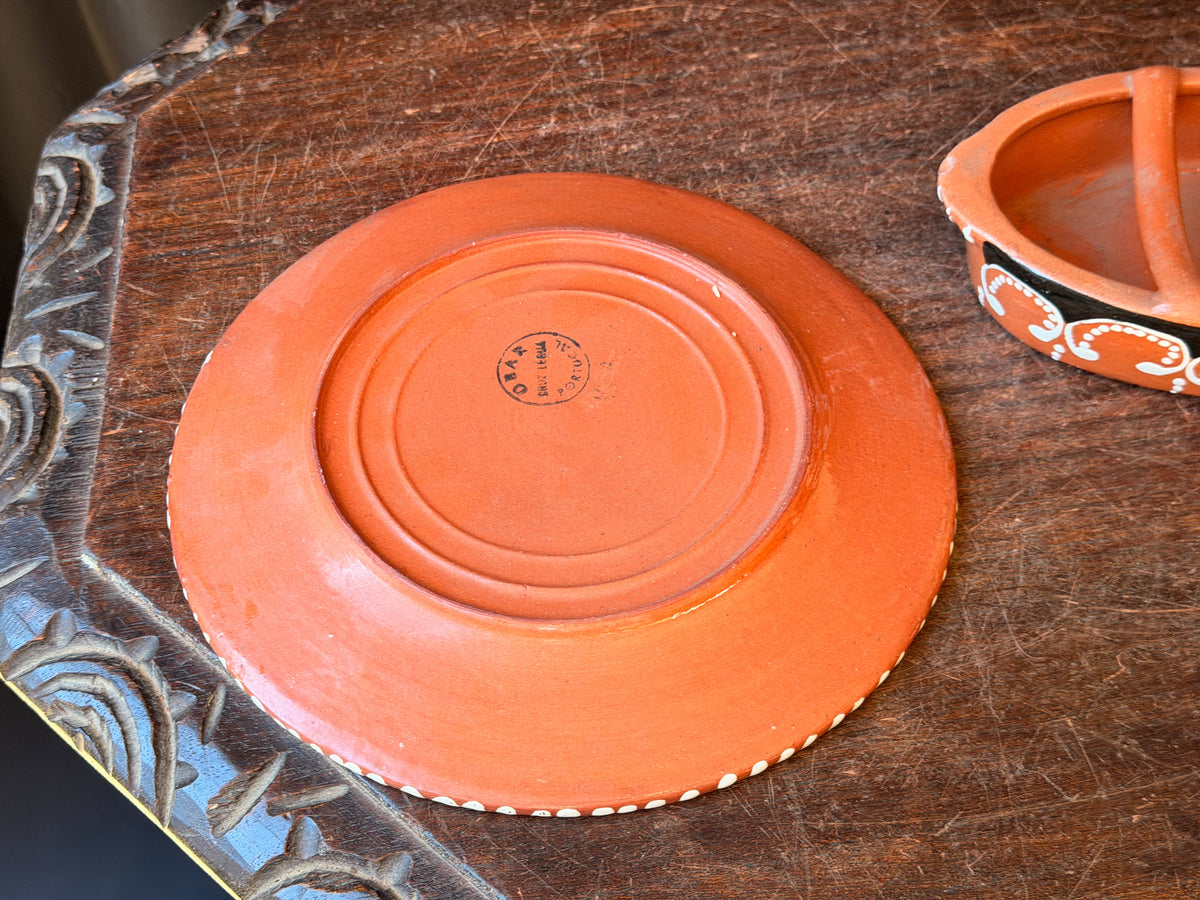 Vintage Portuguese Terracotta Assa Chourico Sausage Roaster & Plate Set 8"