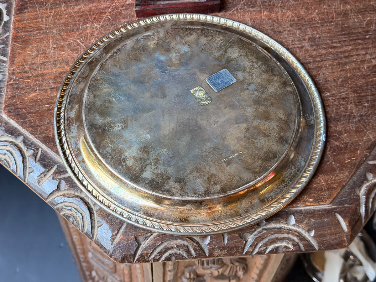 Vintage International Silver Co Silverplate Chased Round Tray Gadroon Rim 10.4"
