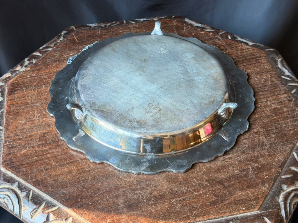 Vintage Poole Old English Silverplate Round Tray EPCA 5017 Chased Scroll Rim 12"