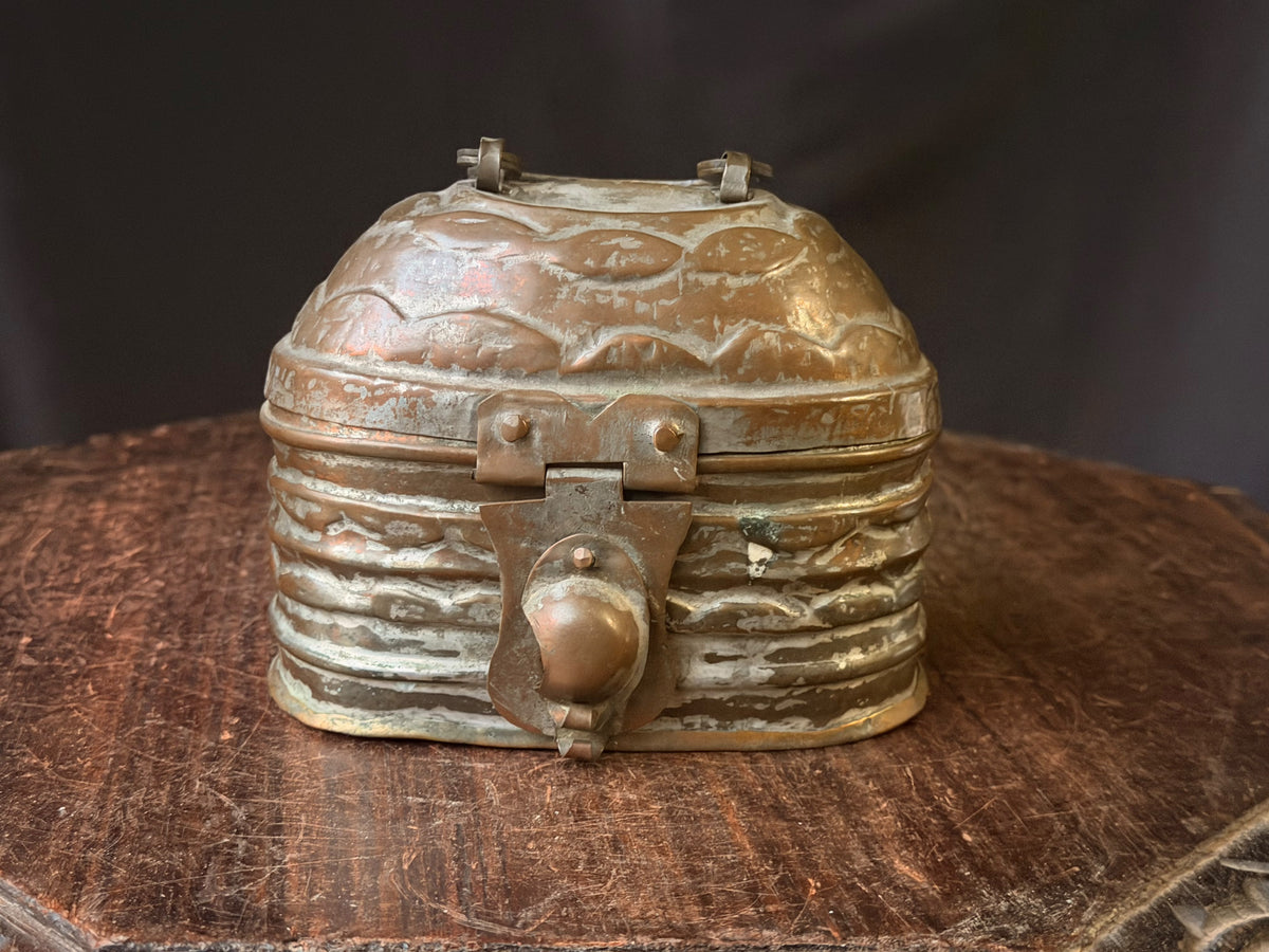 Vintage Turkish Tinned Copper Hammam Soap Box Kildan Bail Handle Pierced Base 6"
