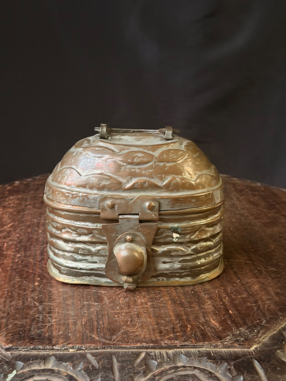 Vintage Turkish Tinned Copper Hammam Soap Box Kildan Bail Handle Pierced Base 6"