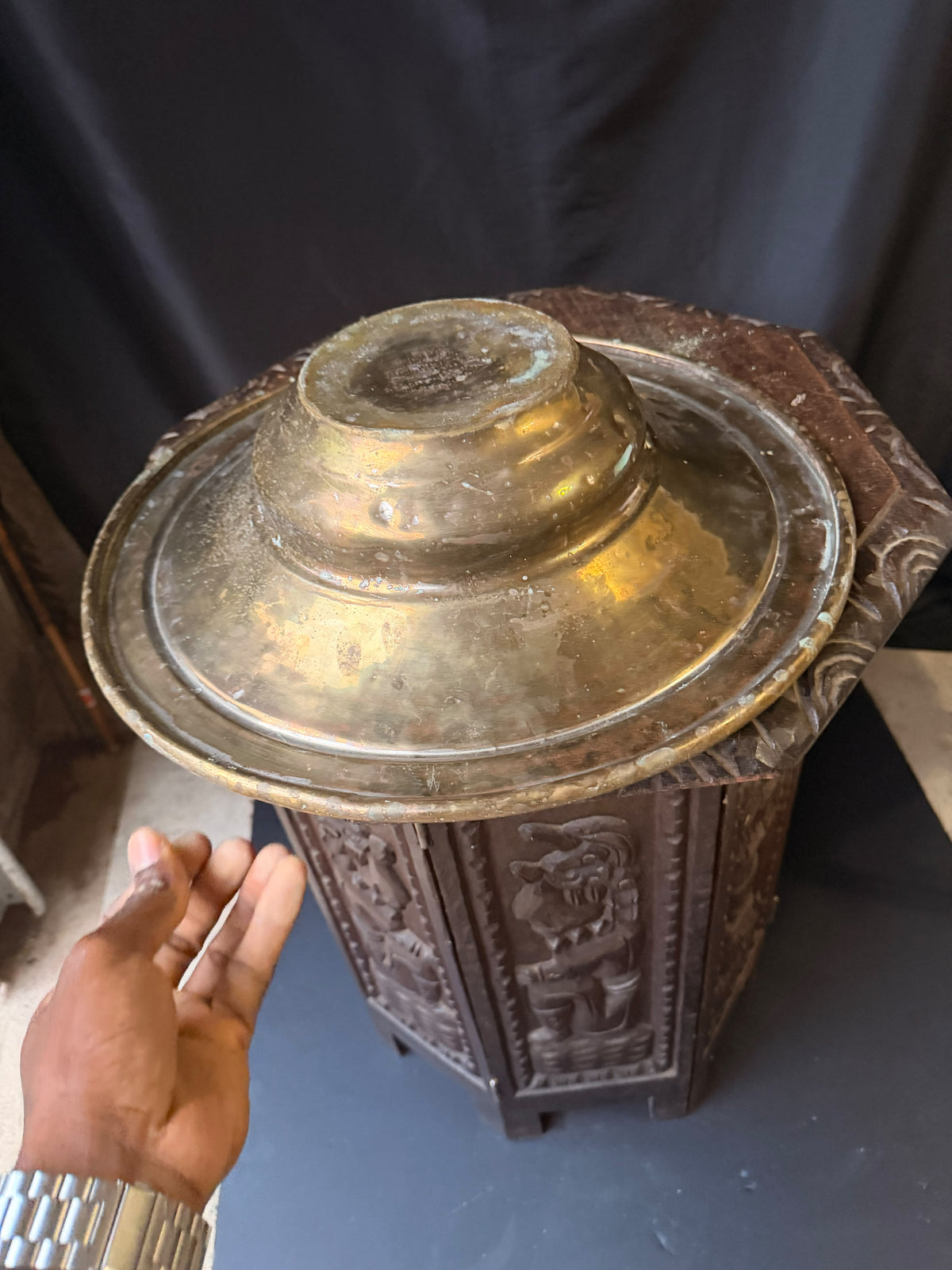 Vintage Turkish Hammered Copper Alloy Ablution Basin Legen Pierced Strainer 16"