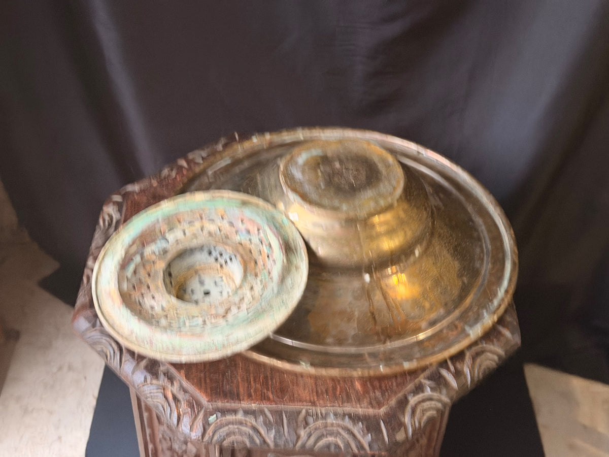Vintage Turkish Hammered Copper Alloy Ablution Basin Legen Pierced Strainer 16"