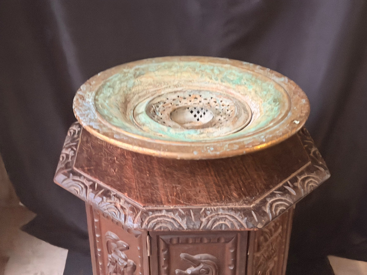 Vintage Turkish Hammered Copper Alloy Ablution Basin Legen Pierced Strainer 16"