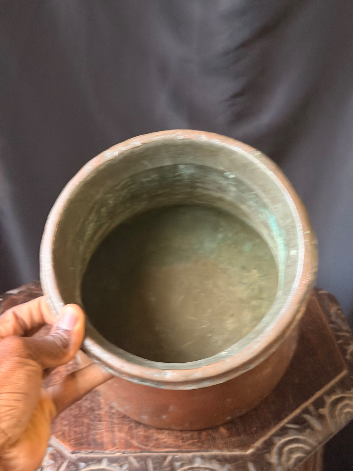 Vintage Turkish Hand Hammered Tinned Copper Pot Flared Rim Conical Body 9"