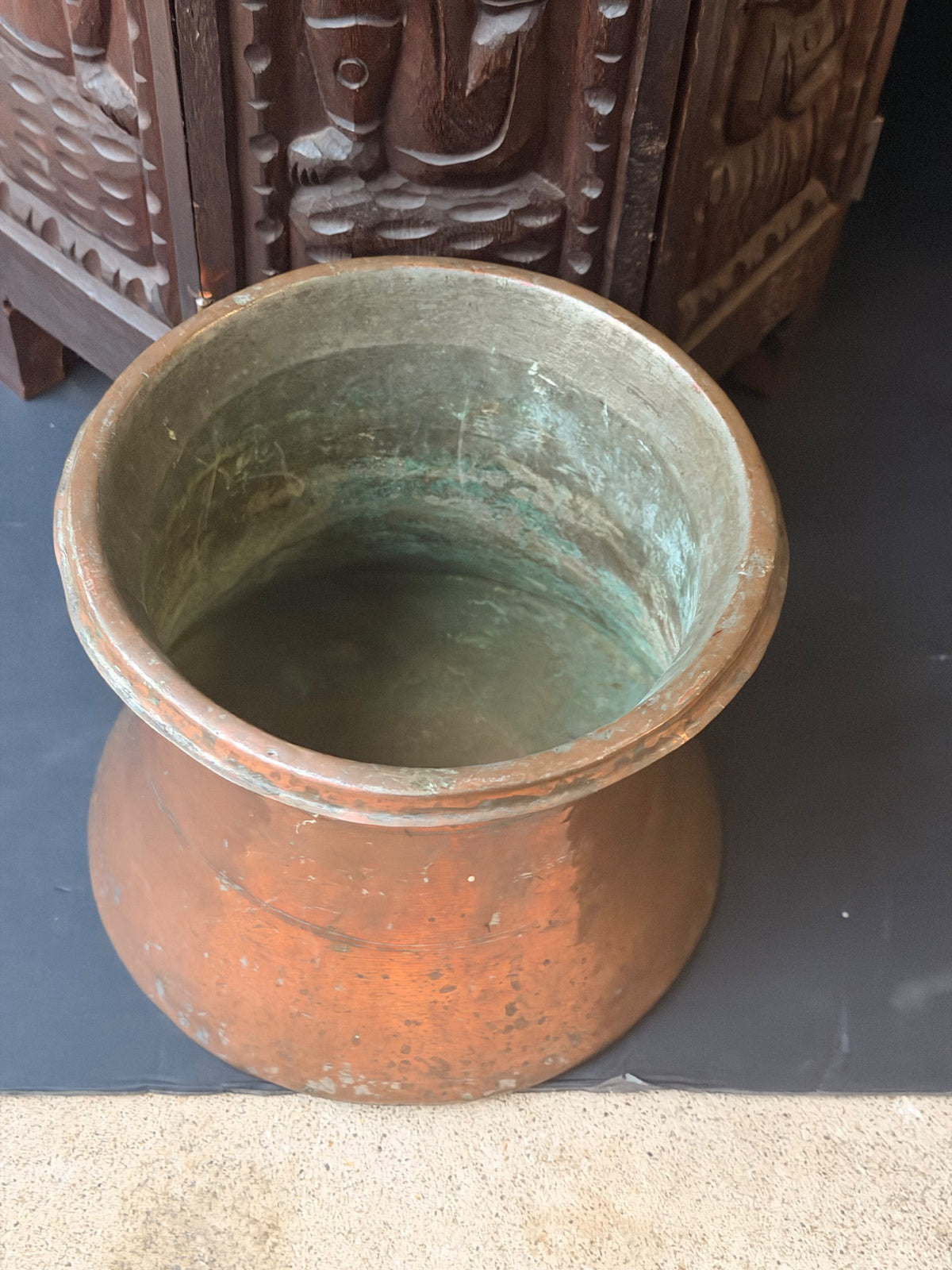 Vintage Turkish Hand Hammered Tinned Copper Pot Flared Rim Conical Body 9"