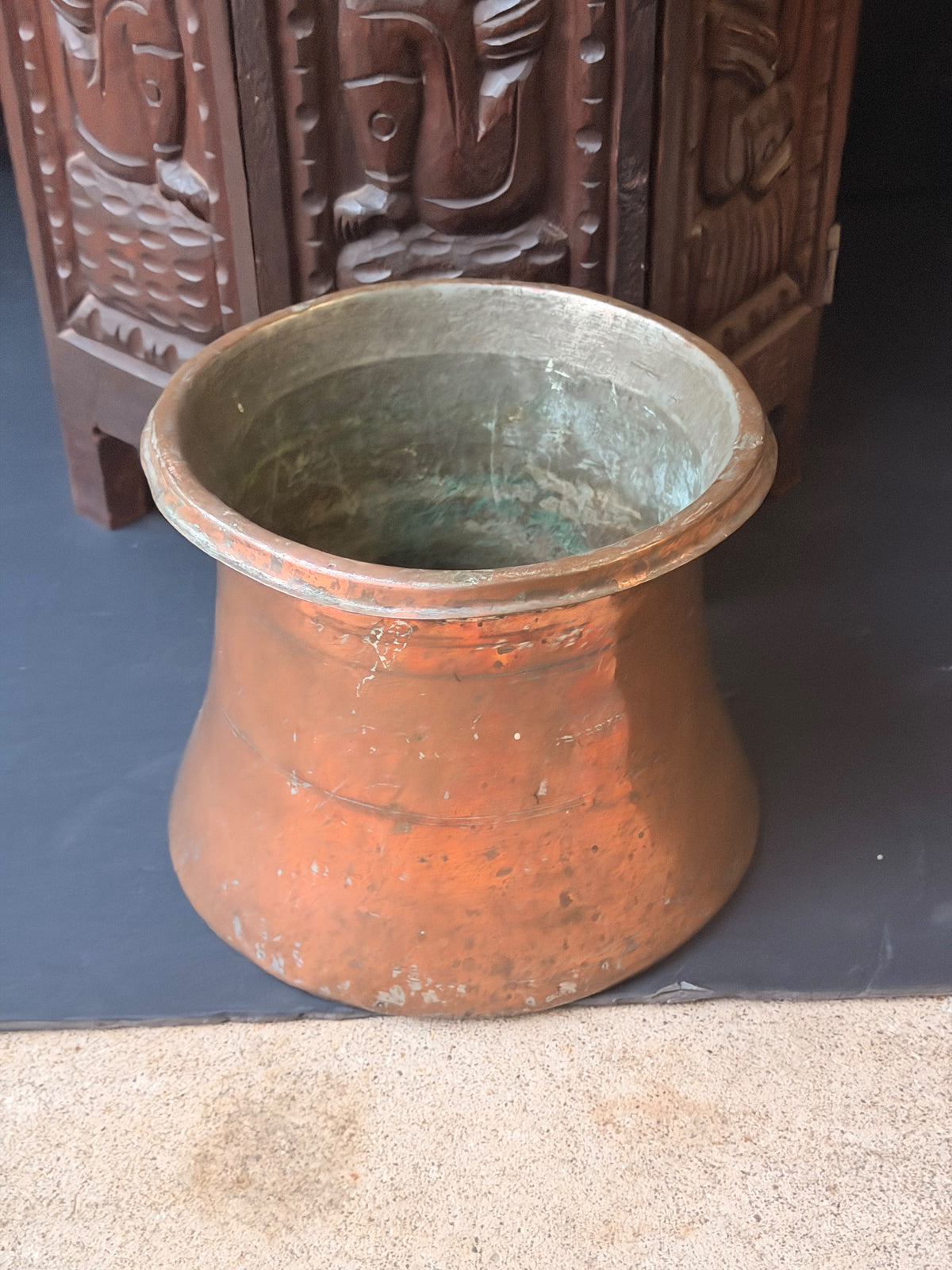 Vintage Turkish Hand Hammered Tinned Copper Pot Flared Rim Conical Body 9"