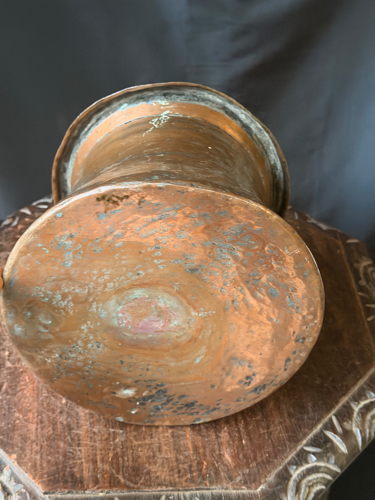 Vintage Turkish Hand Hammered Tinned Copper Pot Flared Rim Conical Body 9"