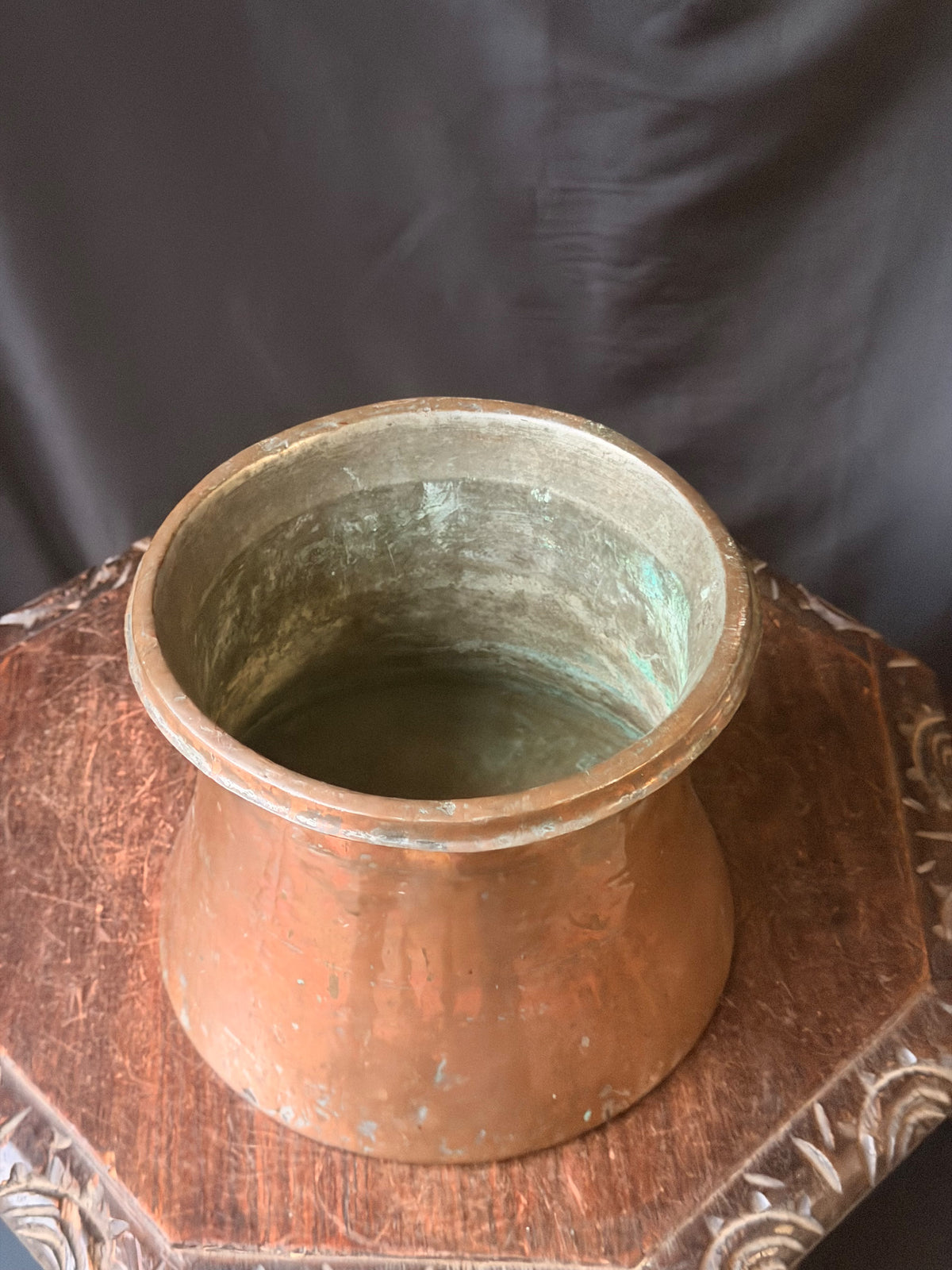 Vintage Turkish Hand Hammered Tinned Copper Pot Flared Rim Conical Body 9"
