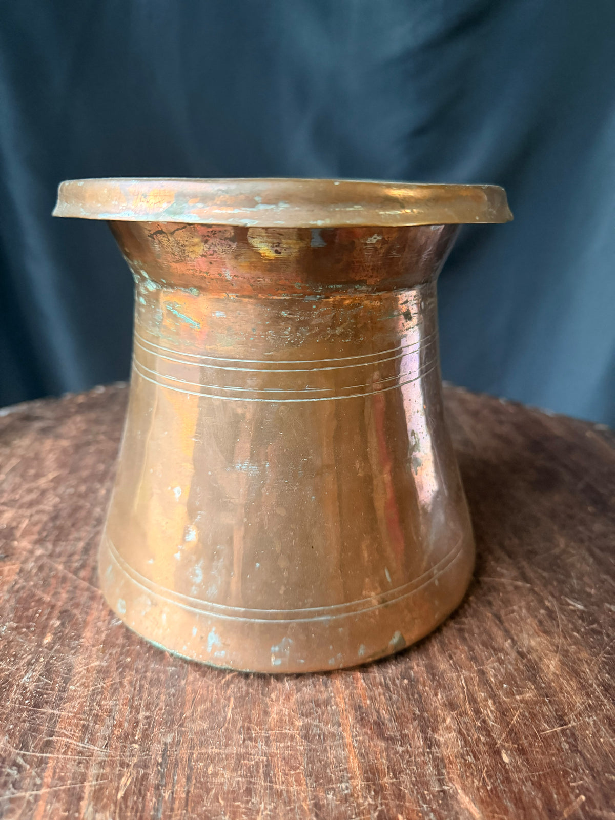 Vintage Turkish Hand Hammered Tinned Copper Pot Flared Rim Conical Body 6.5"