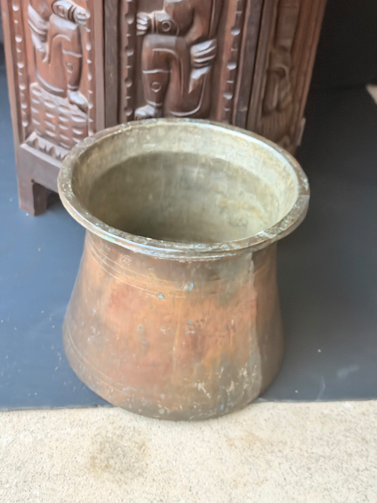Vintage Turkish Hand Hammered Tinned Copper Pot Flared Rim Conical Body 9.8"