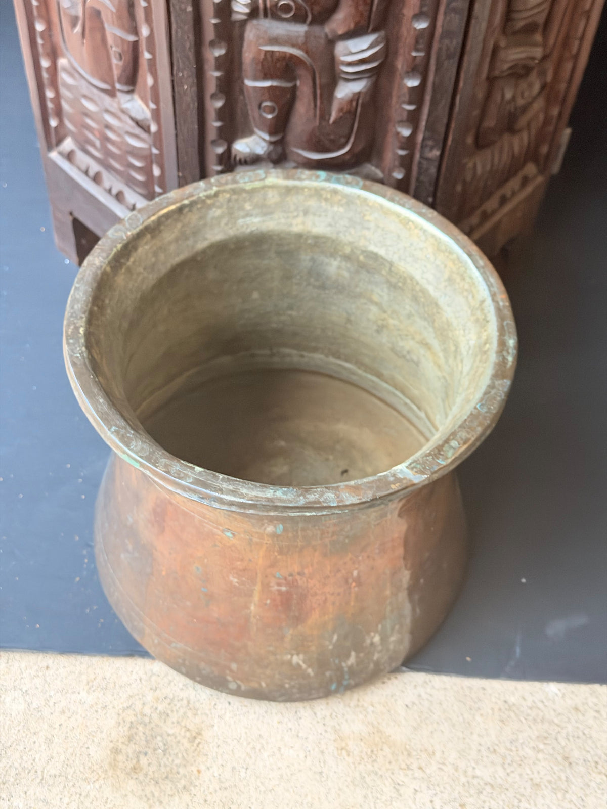 Vintage Turkish Hand Hammered Tinned Copper Pot Flared Rim Conical Body 9.8"