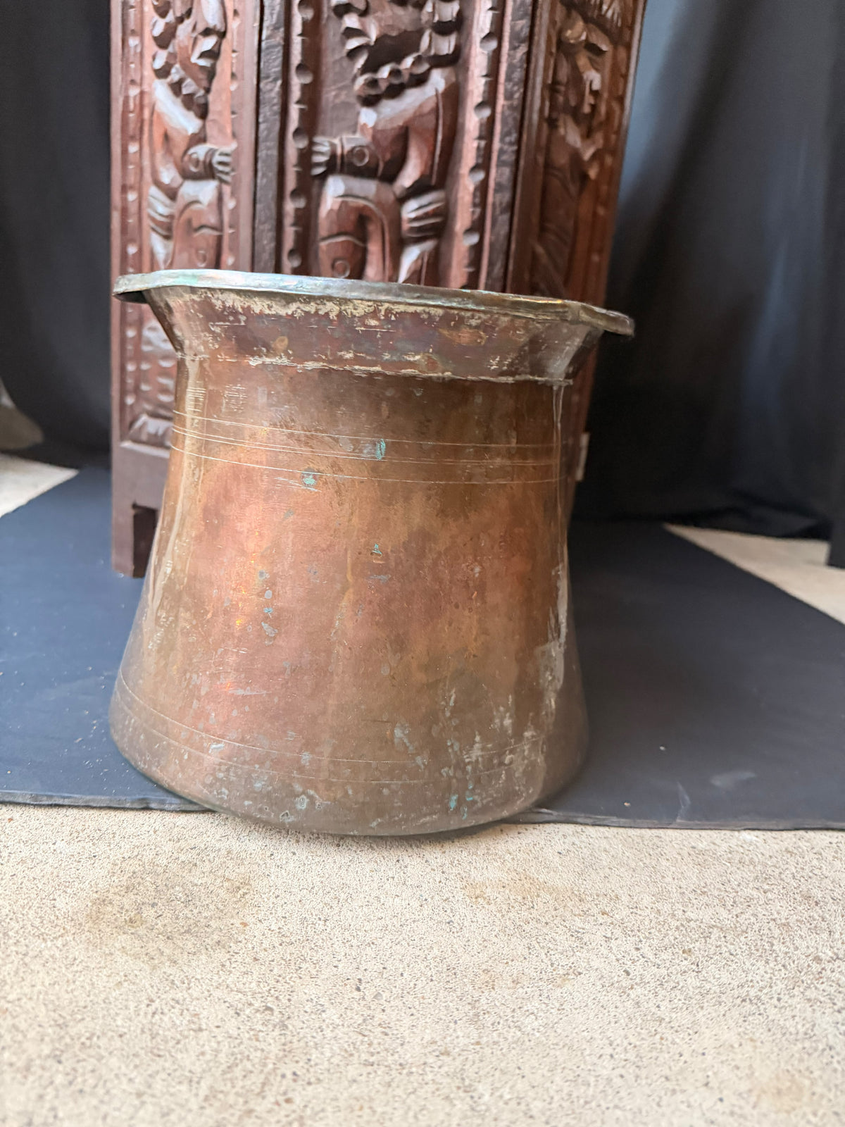 Vintage Turkish Hand Hammered Tinned Copper Pot Flared Rim Conical Body 9.8"