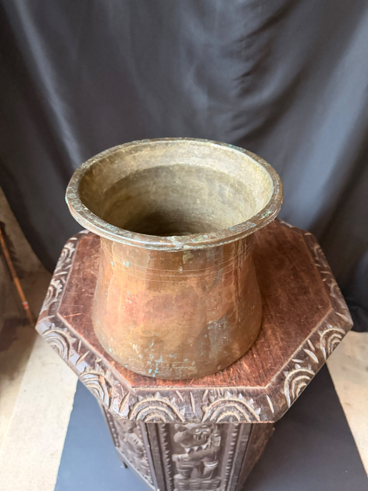Vintage Turkish Hand Hammered Tinned Copper Pot Flared Rim Conical Body 9.8"