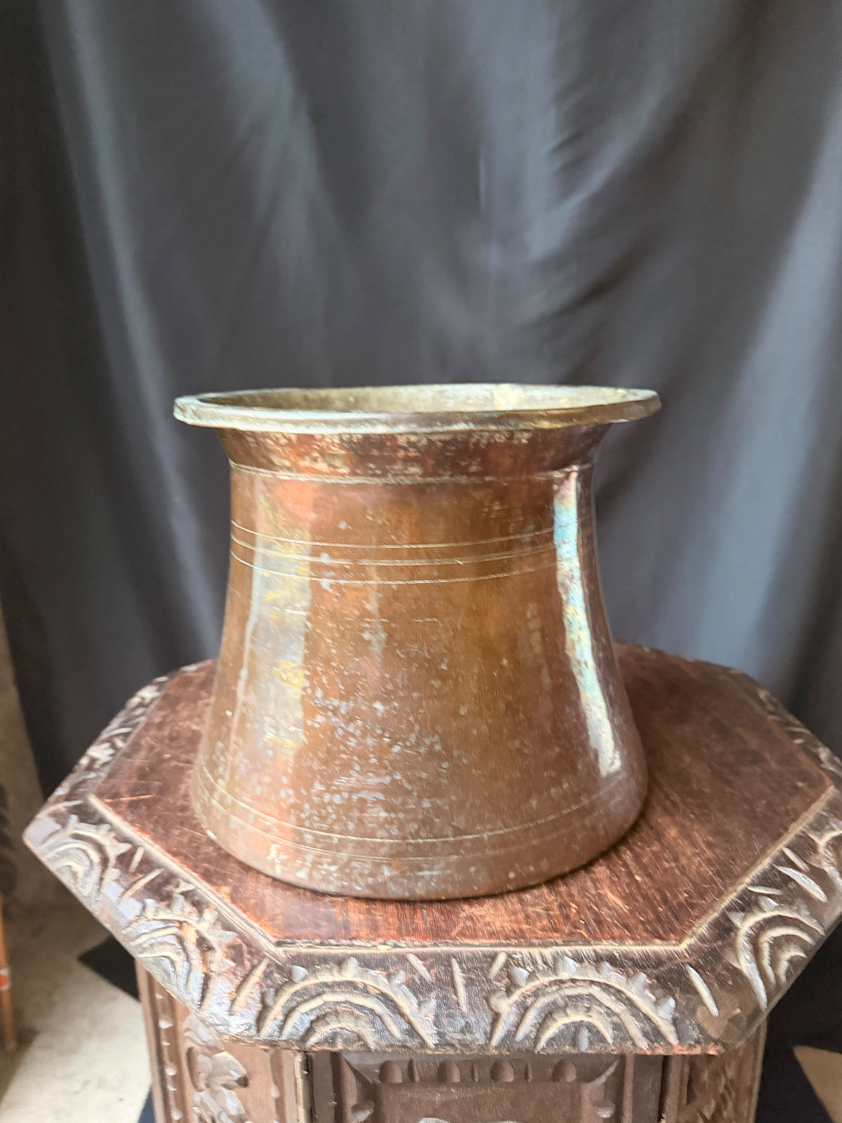 Vintage Turkish Hand Hammered Tinned Copper Pot Flared Rim Conical Body 9.8"