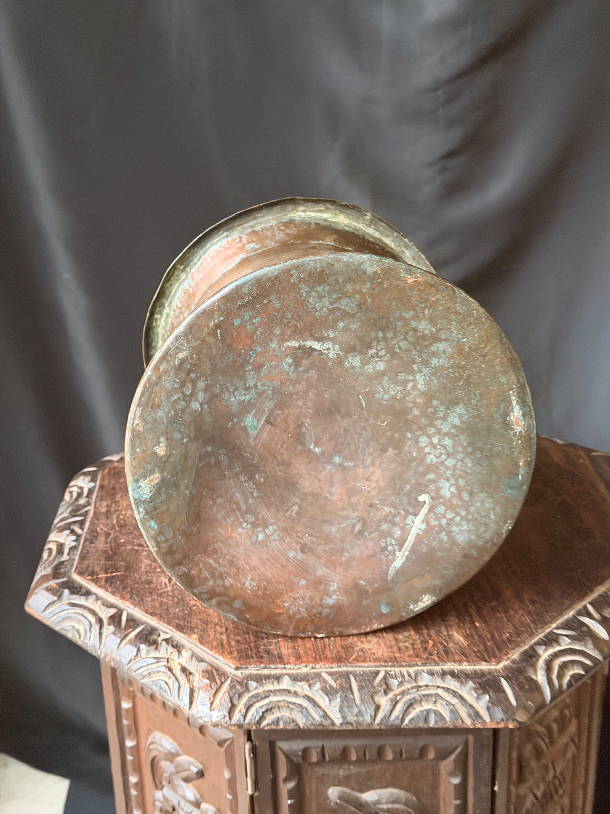 Vintage Turkish Hand Hammered Tinned Copper Pot Flared Rim Conical Body 9.8"