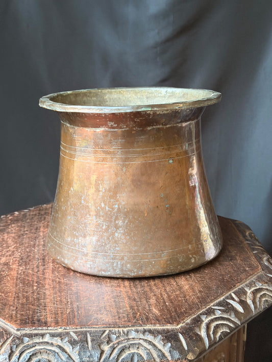 Vintage Turkish Hand Hammered Tinned Copper Pot Flared Rim Conical Body 9.8"
