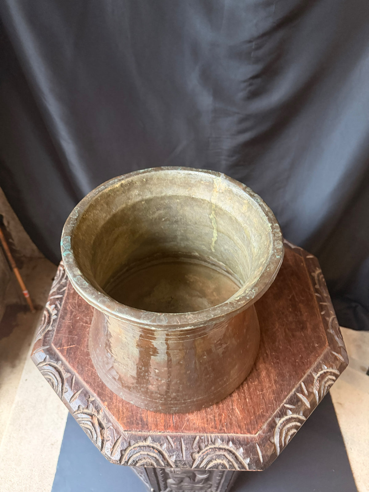 Vintage Turkish Hand Hammered Tinned Copper Pot Flared Rim Conical Body 9.8"