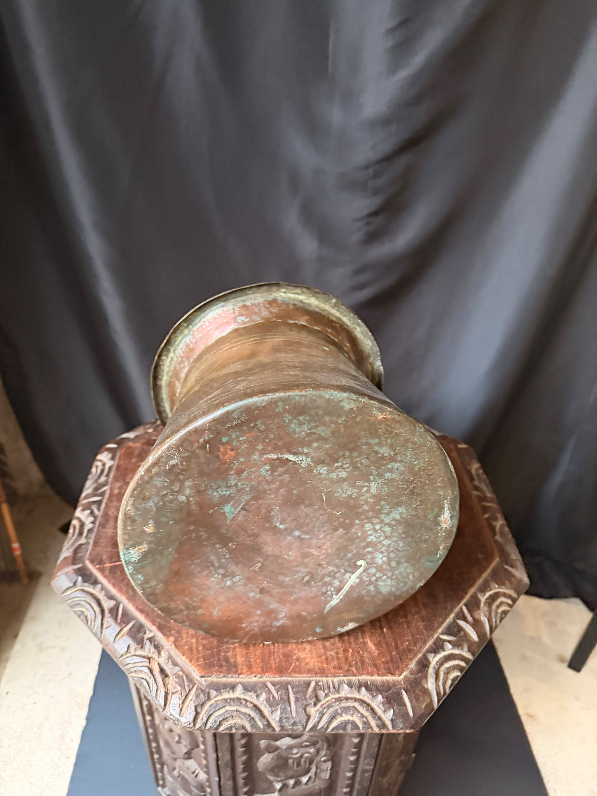 Vintage Turkish Hand Hammered Tinned Copper Pot Flared Rim Conical Body 9.8"