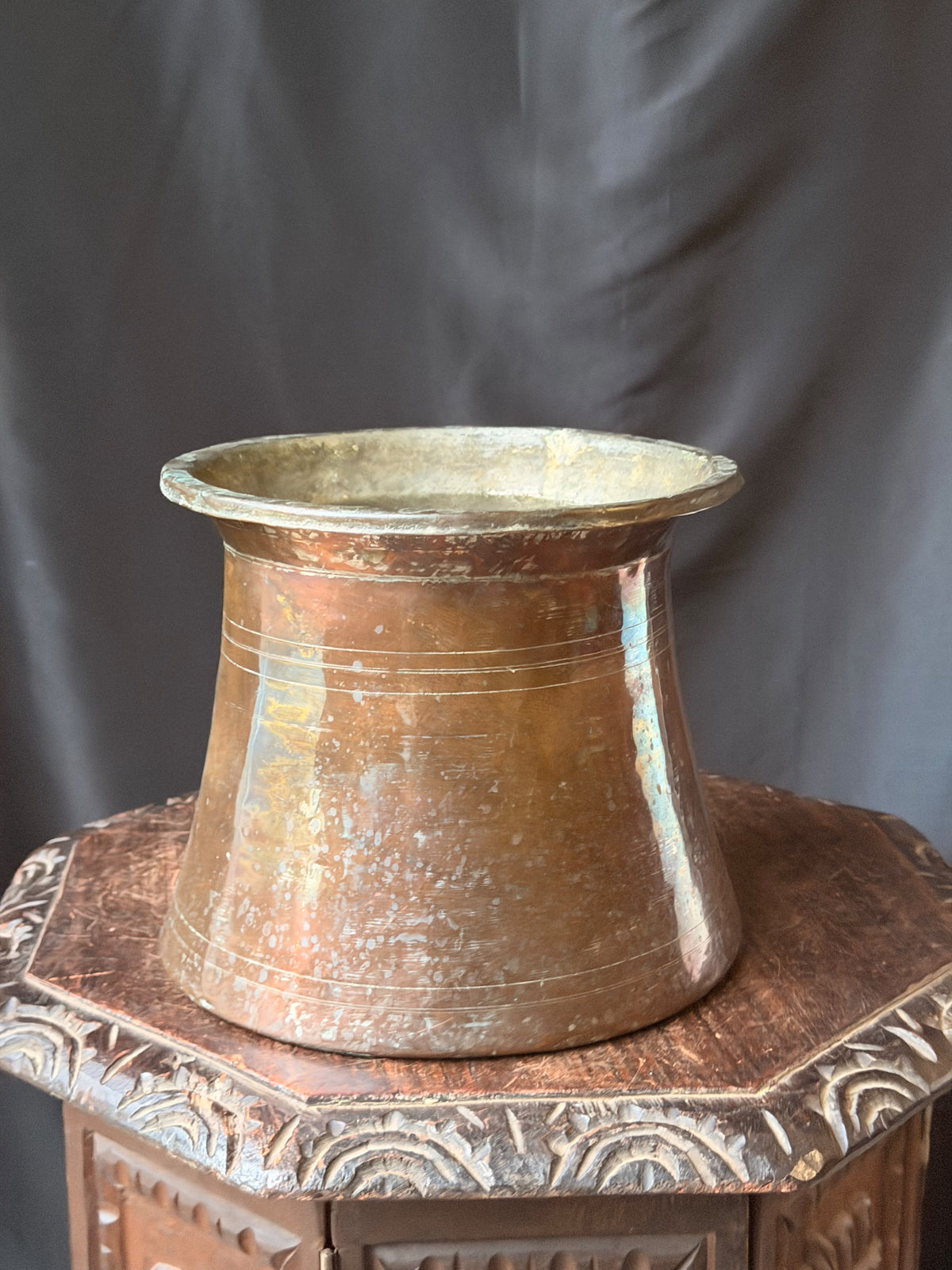 Vintage Turkish Hand Hammered Tinned Copper Pot Flared Rim Conical Body 9.8"