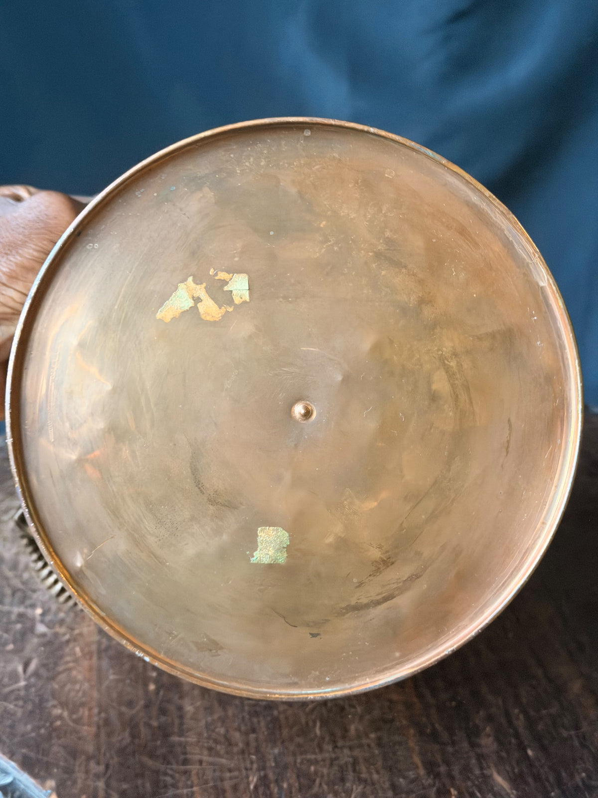 Vintage Hammered Copper Planter Cachepot Brass Satyr Mask Ram Horn Handles 10"