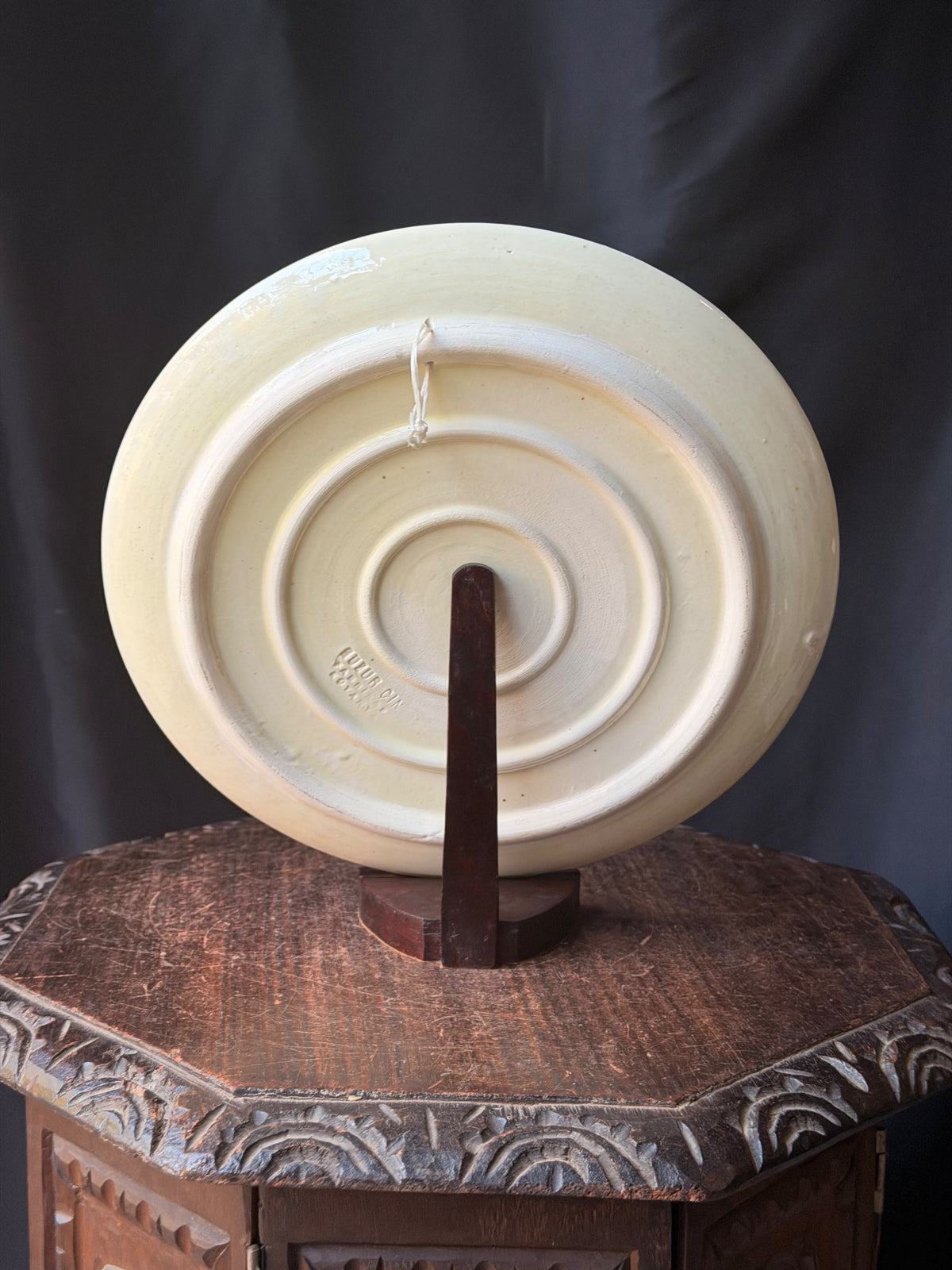 Vintage Turkish Kutahya Pottery Islamic Calligraphy Charger Plate w/ Stand 12.5"